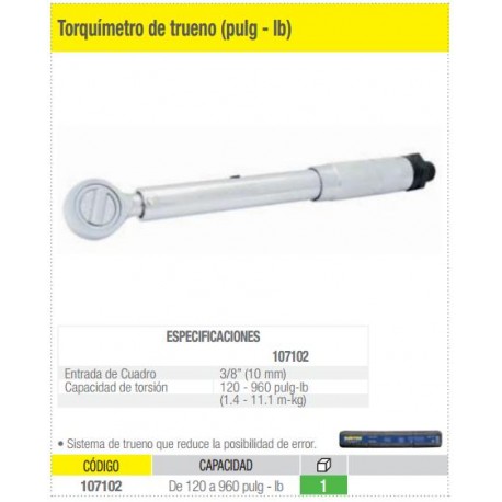 Torquimetro Trueno, Cua.3/8, 120-960 Inch/lb