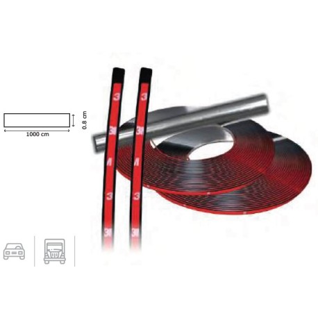 Rollo perfil (bocel) plano cromado 8mm